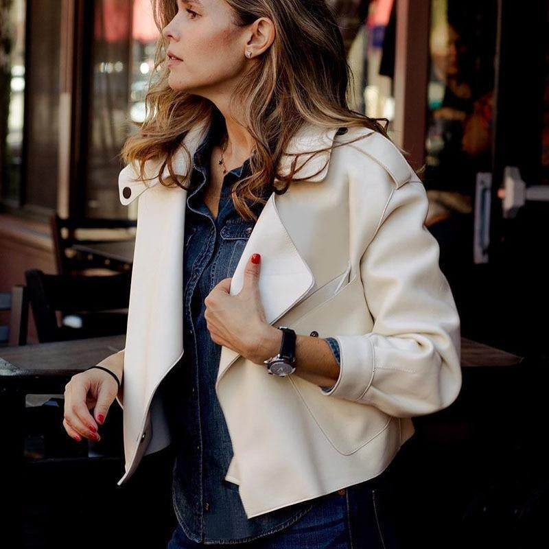 Oversized Faux Leather Biker Jacket With Oversized Pockets