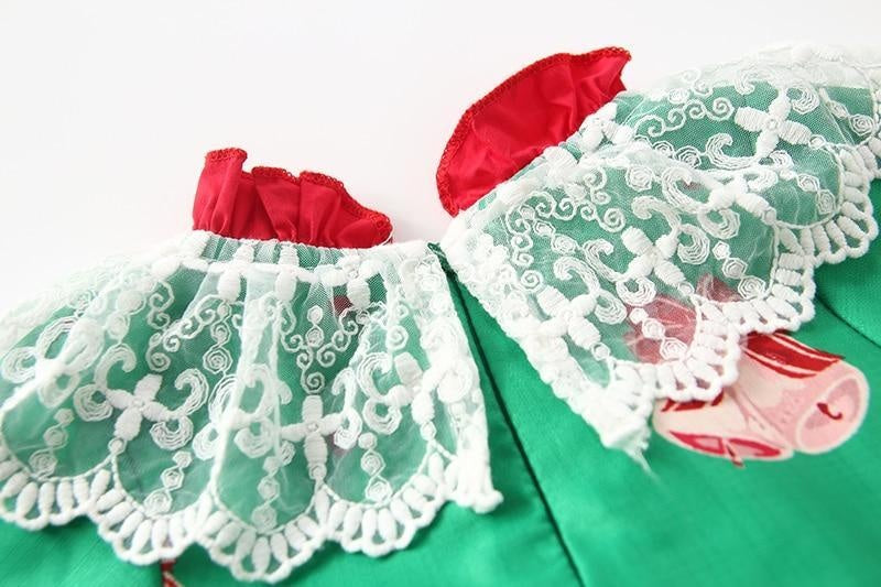 Spanish Girl Christmas Green Dress Party Frocks Lolita Fluffy Dresses 2 Pcs - MomyMall