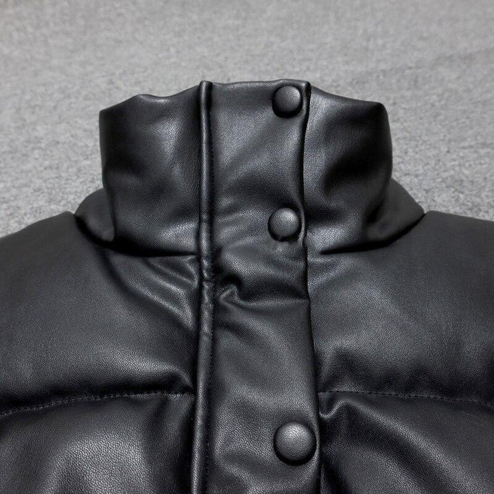 Faux Leather Sleeveless Puffer Gilet