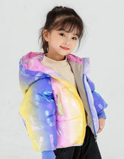 Girl Rainbow Colorful Glossy Down Cotton Jacket Candy Warm Coat - MomyMall