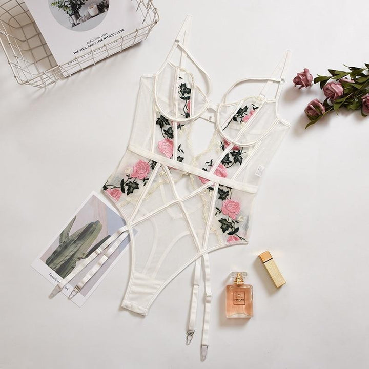 Floral Lace Embroidered Strap Bodysuit - MomyMall
