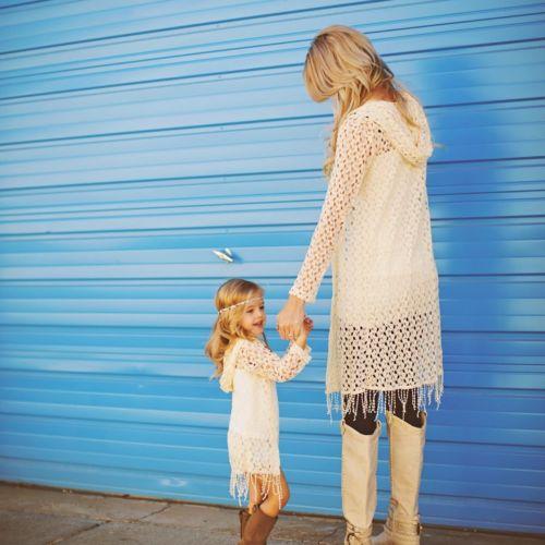 Mother Daughter Family Matching Crochet Coat Lace Shirts