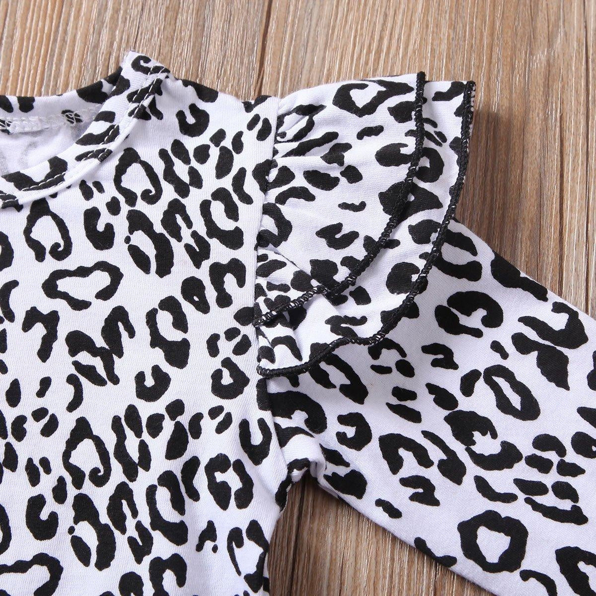 Baby Girl Leopard Set Autumn Long Sleeve Romper Ruffles Skirts Outfits 0-24M - MomyMall