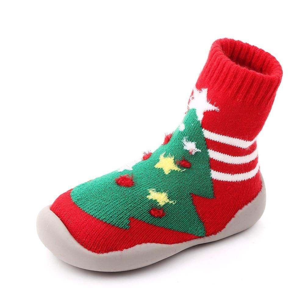 Baby Shoes Christmas Sock Shoes Knit Booties Toddler First Walker Soft Rubber - MomyMall