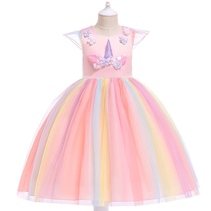 Girls Unicorn Dress Gown Birthday Party Fantasy Princess Dresses - MomyMall