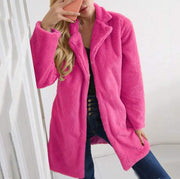 Plus Size Pink Faux Fur Mid-Thigh Coat