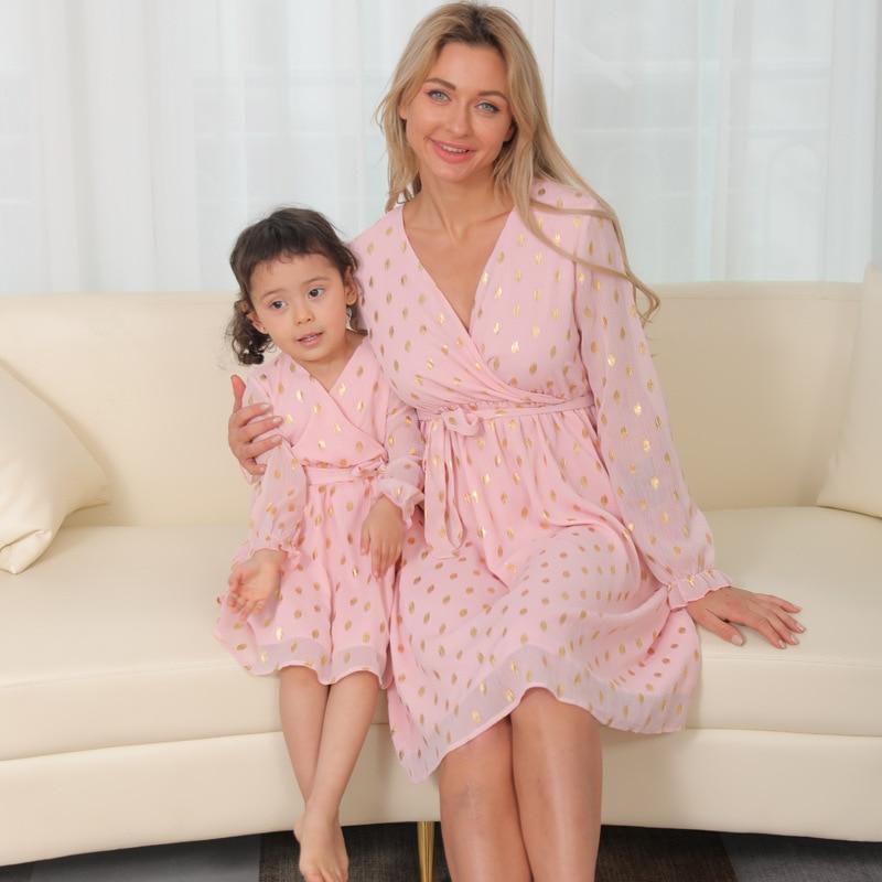 Family Matching Chiffon Long Floral Dress Mother and Daughter Dress - MomyMall