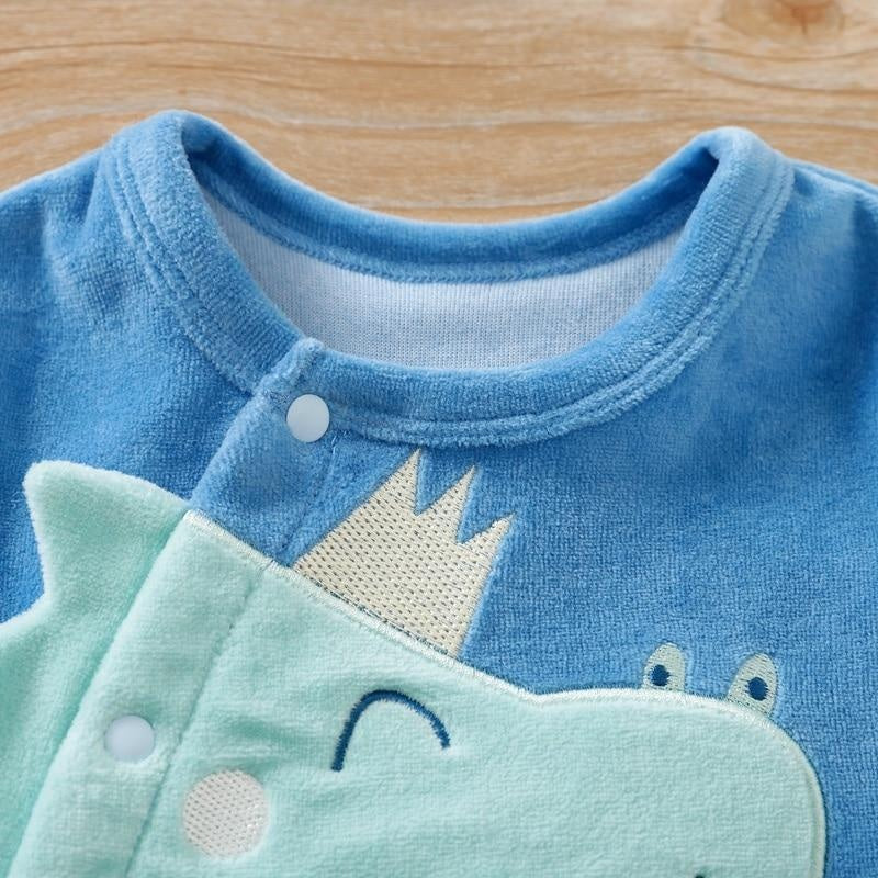 Autumn Baby Dinosaur Fleece Jumpsuit Cute Baby Rompers - MomyMall