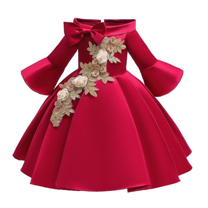 Girls Dress Embroider Elegant Tutu Princess Birthday Evening Dresses 2-10 Years - MomyMall Red / 2-3 Years
