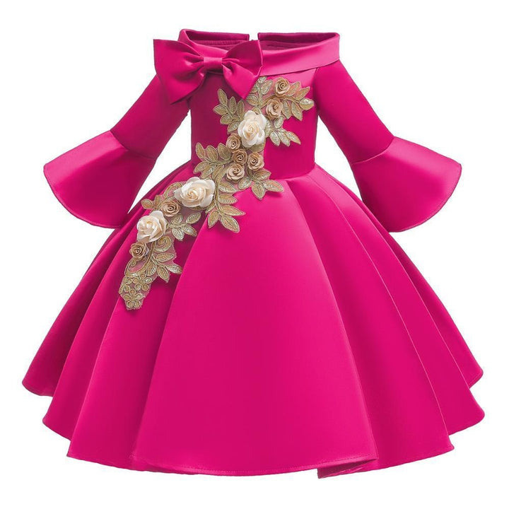 Girls Dress Embroider Elegant Tutu Princess Birthday Evening Dresses 2-10 Years - MomyMall Rose Red / 2-3 Years