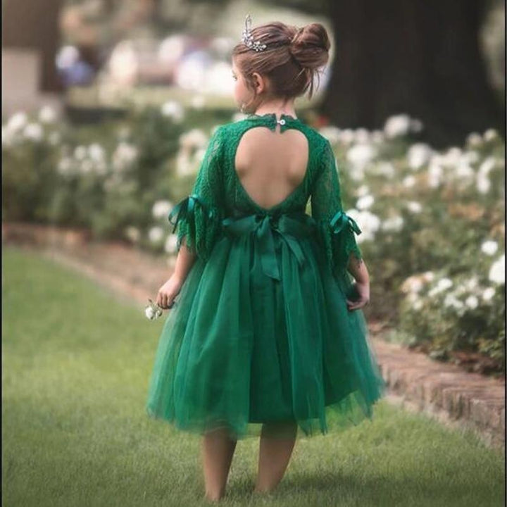 Kids Girls Party Dress Heart Design Princess Costumes Flare Sleeve Dress - MomyMall