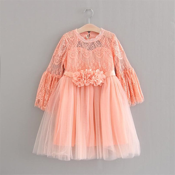 Kids Girls Party Dress Heart Design Princess Costumes Flare Sleeve Dress - MomyMall pink / 0-6 month