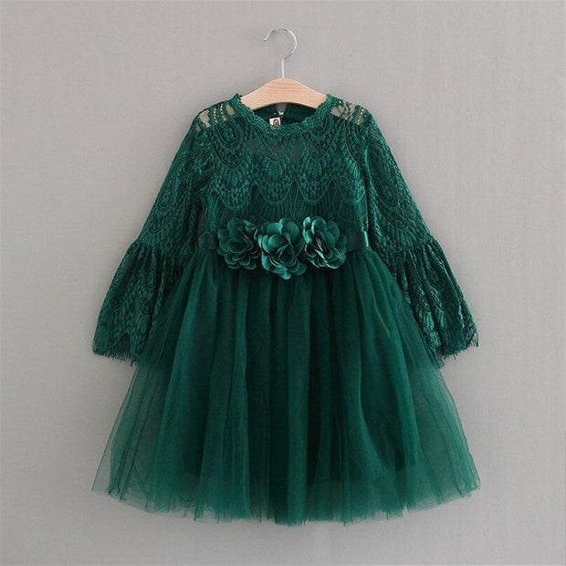 Kids Girls Party Dress Heart Design Princess Costumes Flare Sleeve Dress - MomyMall emerald / 0-6 month