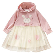 Kids Girls Fancy Casual Dress Long Sleeve Party Cartoon Rabbit Dress - MomyMall Pink / 1-2 Years
