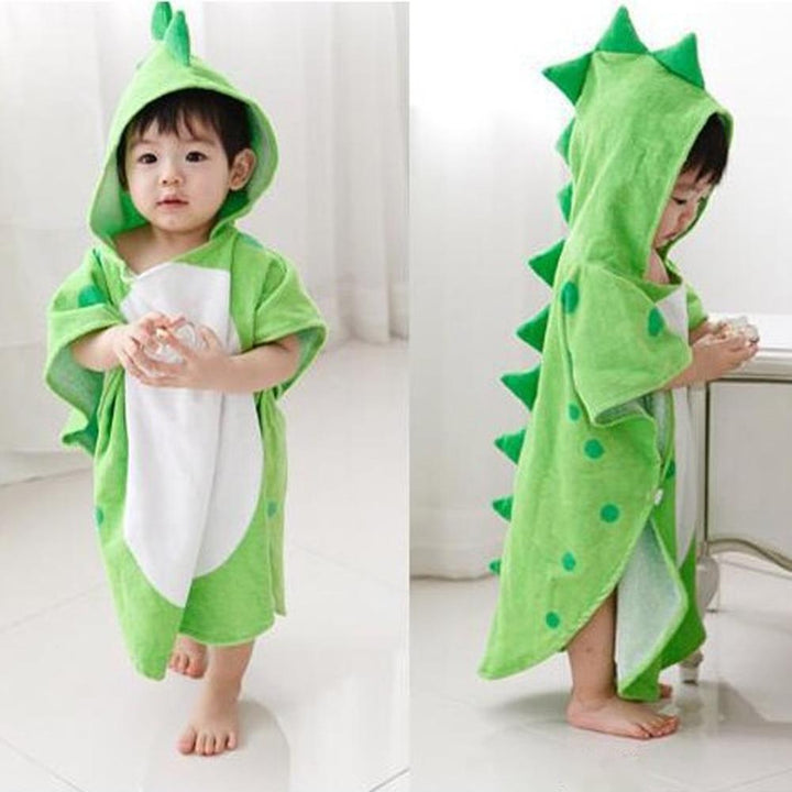 Kids Girl Boy Bathrobe Dinosaur Hooded Pajamas Beach Towel - MomyMall Green / 0-6 years