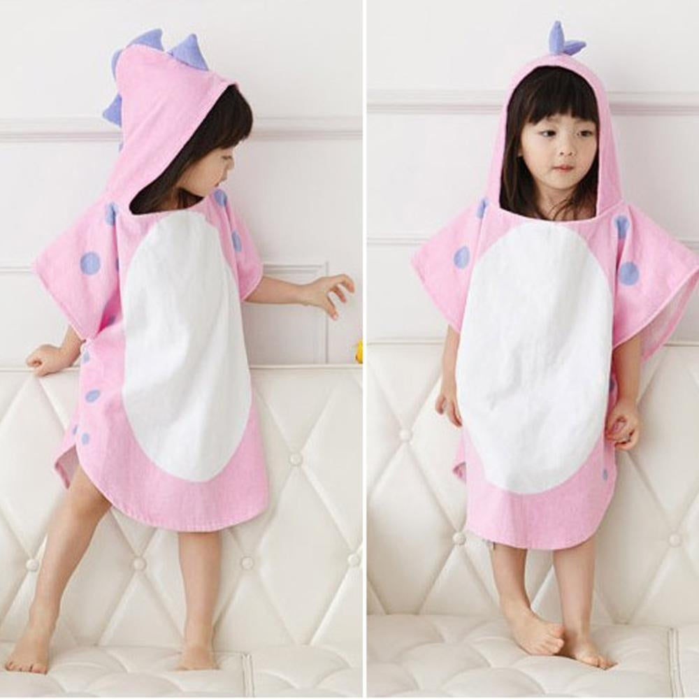 Kids Girl Boy Bathrobe Dinosaur Hooded Pajamas Beach Towel - MomyMall Pink / 0-6 years