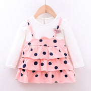 Baby Girls Dress Autumn Dot Pattern Pageant Sundress Leisure Fake 2 Pcs 0-4Years - MomyMall