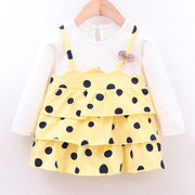 Baby Girls Dress Autumn Dot Pattern Pageant Sundress Leisure Fake 2 Pcs 0-4Years - MomyMall