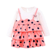 Baby Girls Dress Autumn Dot Pattern Pageant Sundress Leisure Fake 2 Pcs 0-4Years - MomyMall Red / 1-2years