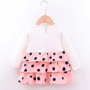 Baby Girls Dress Autumn Dot Pattern Pageant Sundress Leisure Fake 2 Pcs 0-4Years - MomyMall