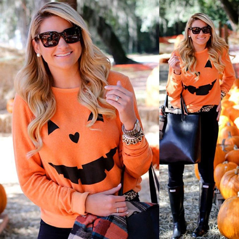 Hot Sale Women Halloween Pumpkin Print Sweatshirt - MomyMall