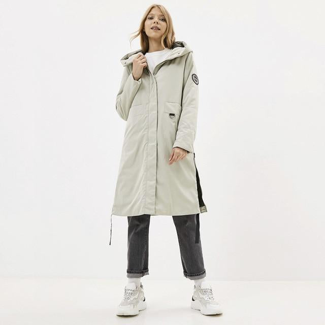 Knee Length Waterproof Coat With Side Zippers & Hood