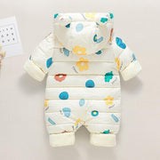 Newborn Infant Jumpsuit Warm Flannel Rompers Printed Hooded Outerwear - MomyMall