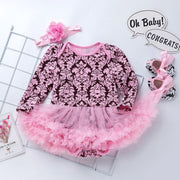 Baby Girls Jumpsuits Floral Mesh Tutu Bodysuits Princess Baptism Dresses 3Pcs 3-18M