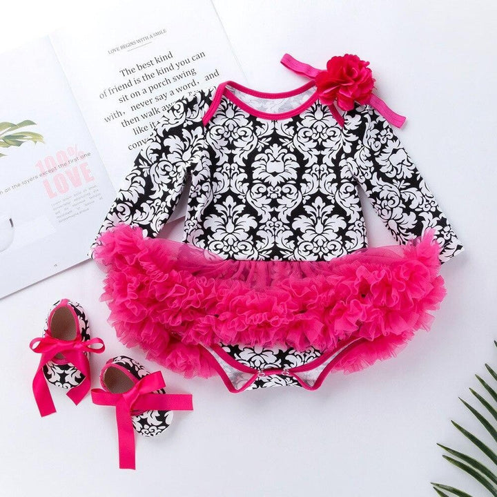 Baby Girls Jumpsuits Floral Mesh Tutu Bodysuits Princess Baptism Dresses 3Pcs 3-18M