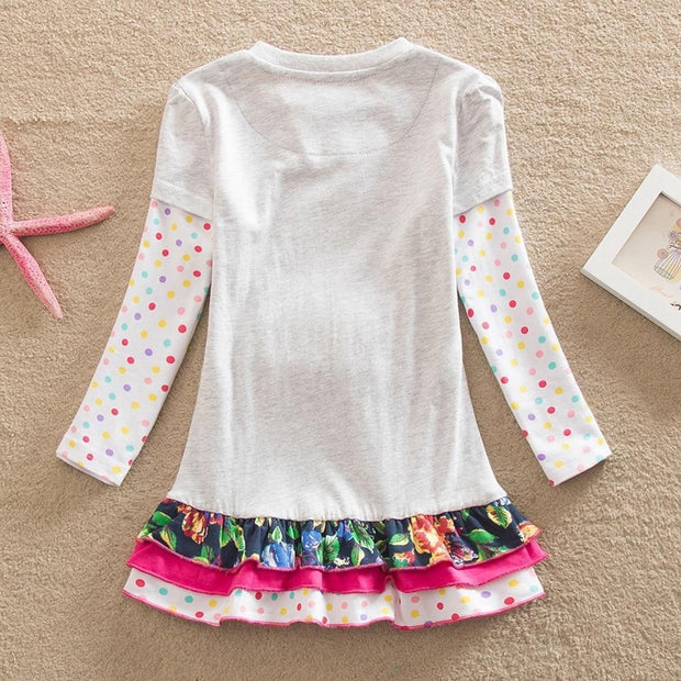 Toddler Girls Polka Dot Cartoon Fashion Autumn Dresses 1-8 Years