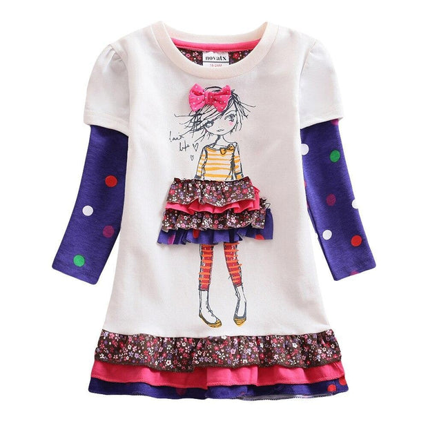 Toddler Girls Polka Dot Cartoon Fashion Autumn Dresses 1-8 Years