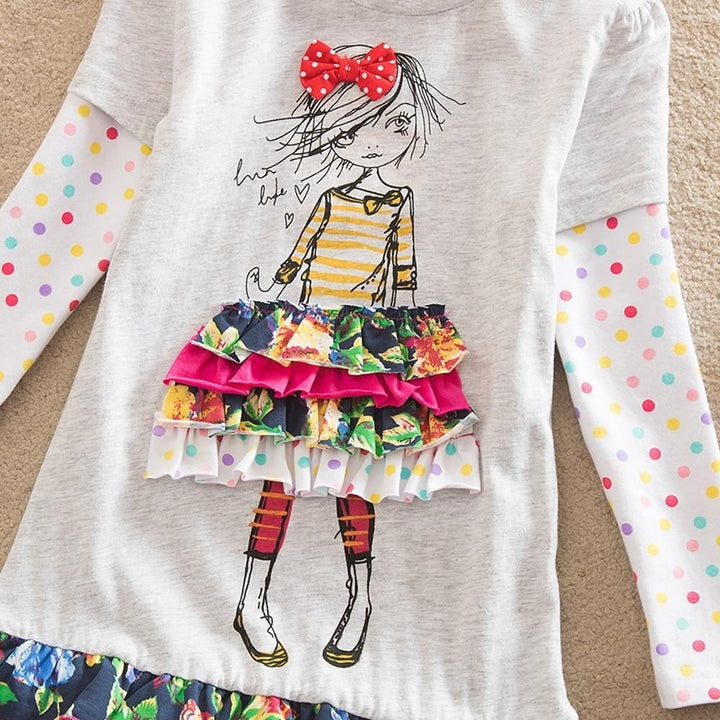 Toddler Girls Polka Dot Cartoon Fashion Autumn Dresses 1-8 Years