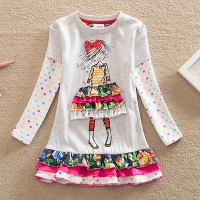 Toddler Girls Polka Dot Cartoon Fashion Autumn Dresses 1-8 Years