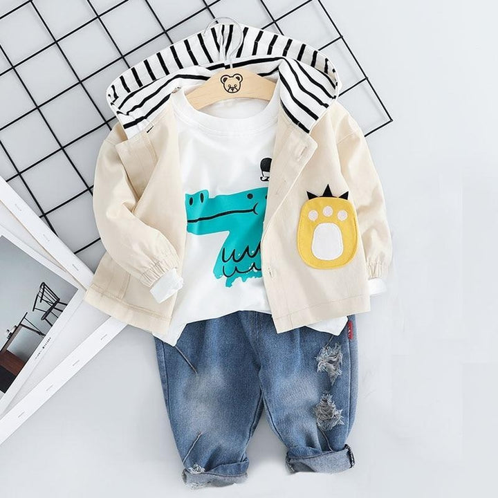 Kid Baby Boy Clothing Sets Cartoon Fashion Suit 3 Pcs 1-4 Y - MomyMall Beige / 6-9 Months