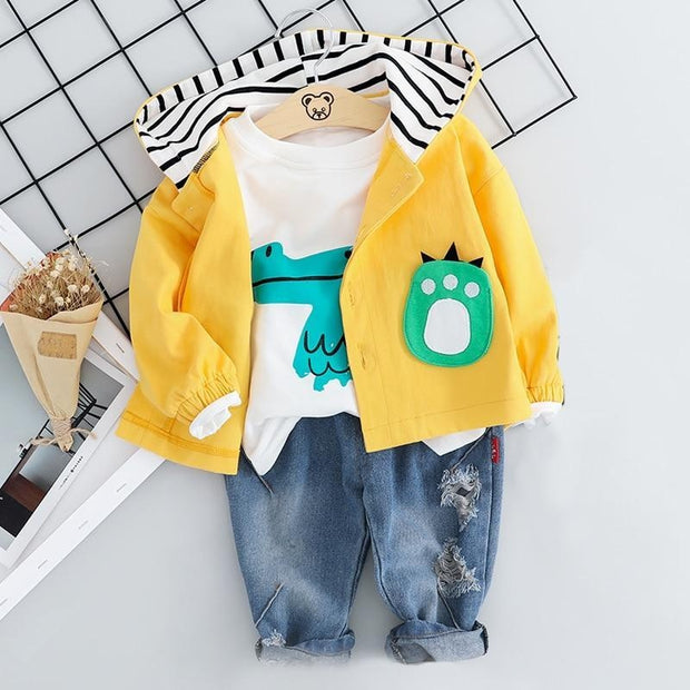 Kid Baby Boy Clothing Sets Cartoon Fashion Suit 3 Pcs 1-4 Y - MomyMall Yellow / 6-9 Months