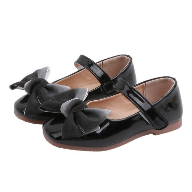 Girls Princess  Fashion Solid Color Bow Leather Shoes
