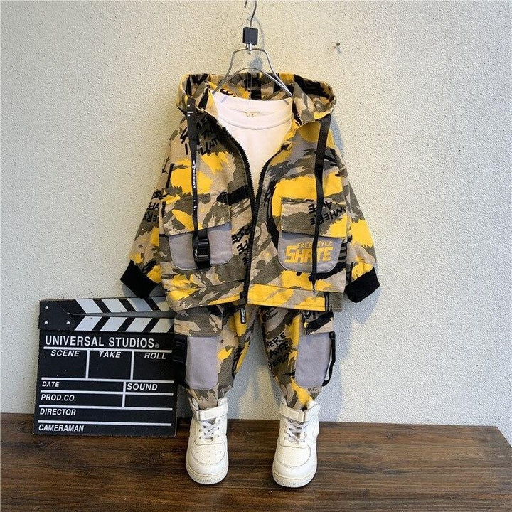 Boys Suit Hooded Camo Sport Top + Bottoms 2 Pcs - MomyMall Yellow / 1-2 Years