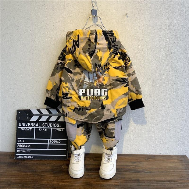 Boys Suit Hooded Camo Sport Top + Bottoms 2 Pcs - MomyMall