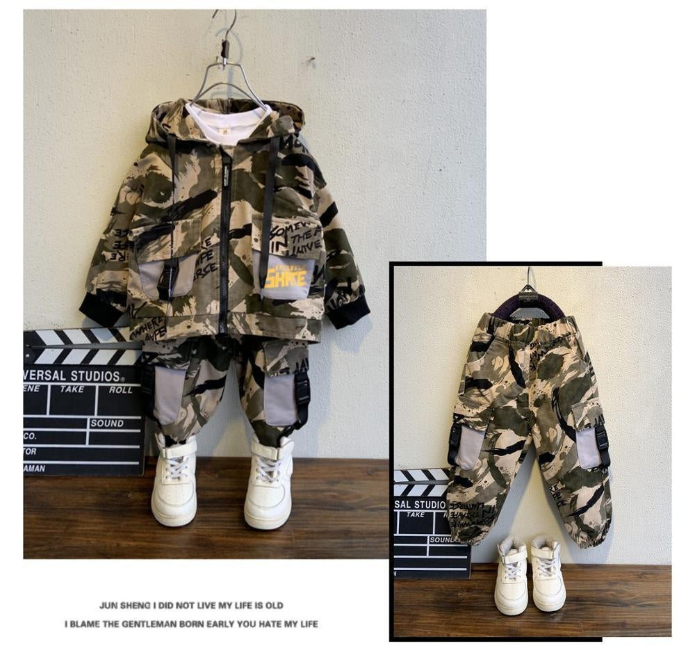 Boys Suit Hooded Camo Sport Top + Bottoms 2 Pcs - MomyMall