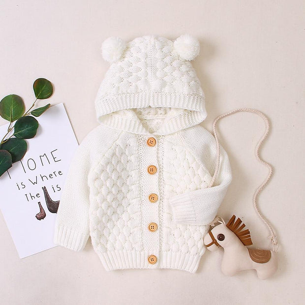 Baby Boy Girls Autumn Knitted Sweater Warm Soft Coats Outerwear - MomyMall white / 3-6M