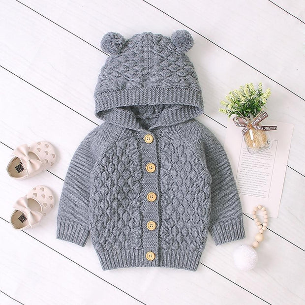Baby Boy Girls Autumn Knitted Sweater Warm Soft Coats Outerwear - MomyMall gray / 3-6M