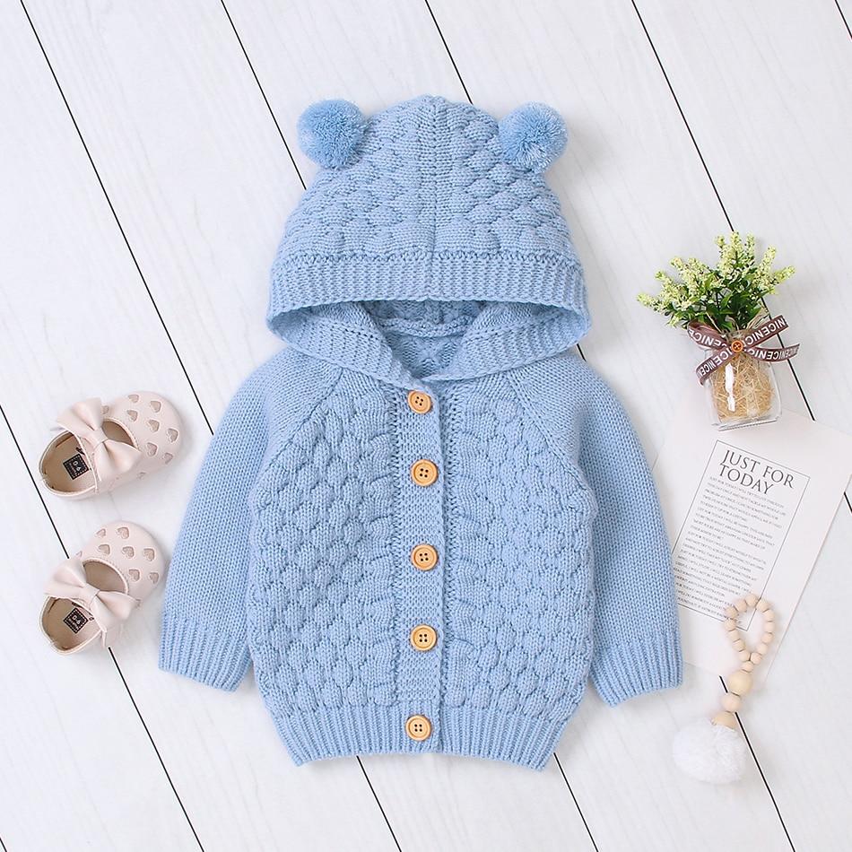 Baby Boy Girls Autumn Knitted Sweater Warm Soft Coats Outerwear - MomyMall sky blue / 3-6M