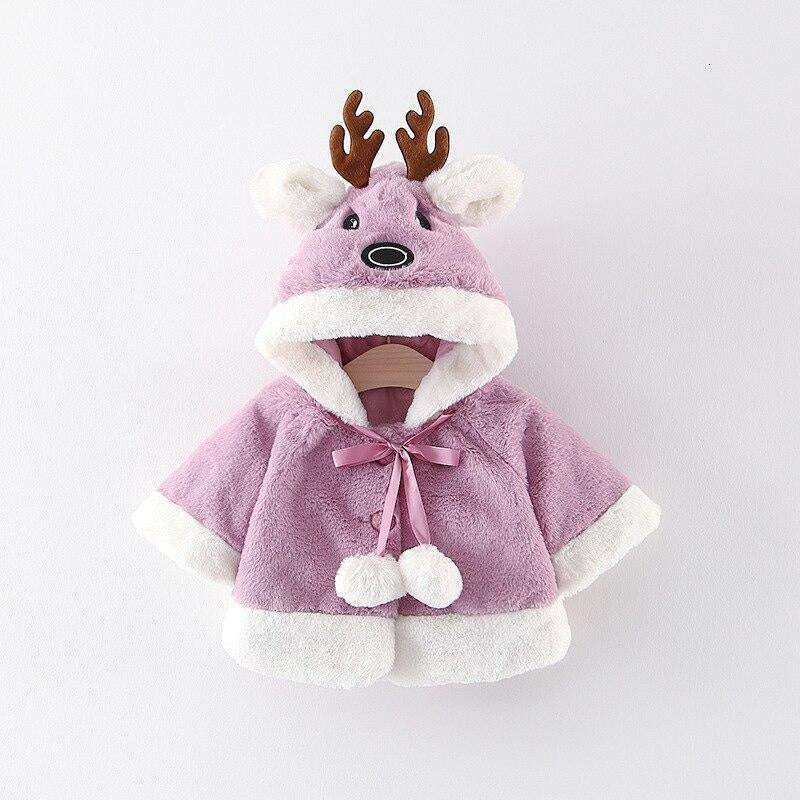 Kids Girl Christmas Coats Hooded Thickening Cloak Loose Coat - MomyMall Violet / 3-12 months