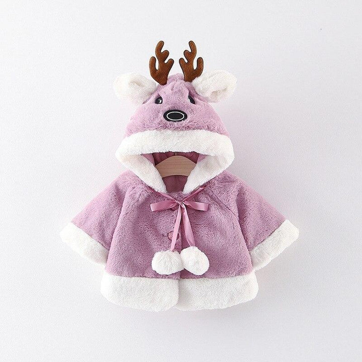 Kids Girl Christmas Coats Hooded Thickening Cloak Loose Coat - MomyMall Violet / 3-12 months