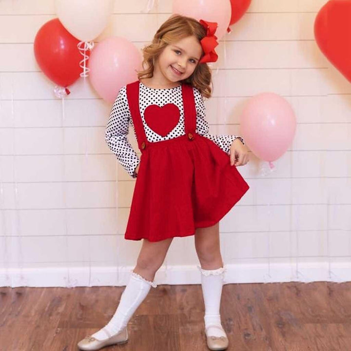 Kids Girls Outfits Heart-shaped Suspender+Skirts 2 Pcs Sets - MomyMall Red / 1-2 Years
