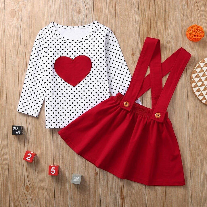 Kids Girls Outfits Heart-shaped Suspender+Skirts 2 Pcs Sets - MomyMall
