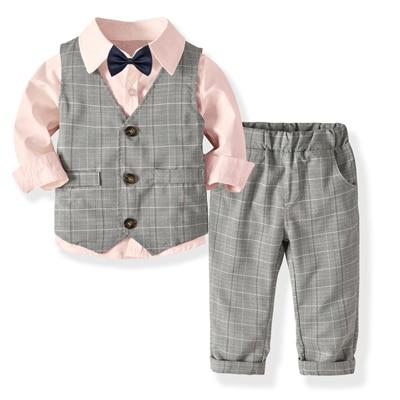 Kids Boy Formal Suits Party Birthday Gentleman 4 Pcs Set - MomyMall Pink 4-piece / 1-2 Years