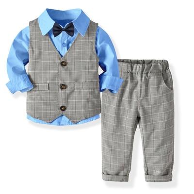 Kids Boy Formal Suits Party Birthday Gentleman 4 Pcs Set - MomyMall Blue 4-piece / 1-2 Years