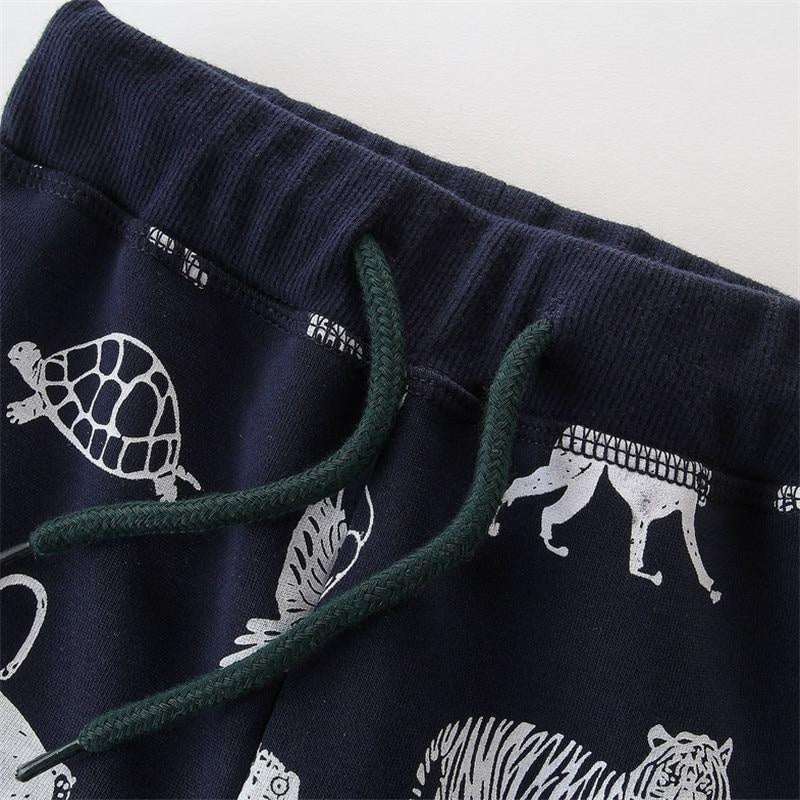 Kids Boy Lace-up Cartoon Dinosaur Tiger Printed Side Pocket Jogger Trousers