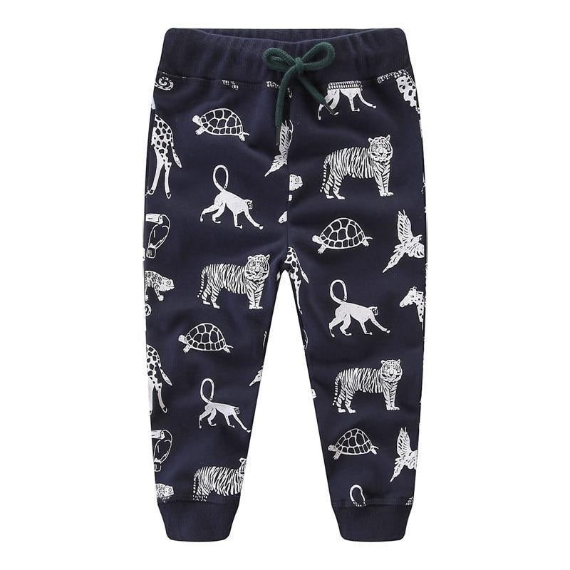 Kids Boy Lace-up Cartoon Dinosaur Tiger Printed Side Pocket Jogger Trousers